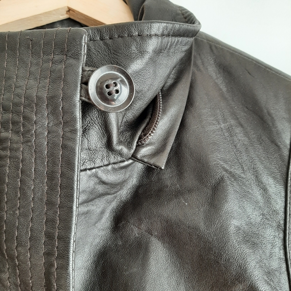DANIER Genuine Soft Leather Button & Zip Front Jacket Dark Brown Short Coat Sz M - Picture 6 of 16
